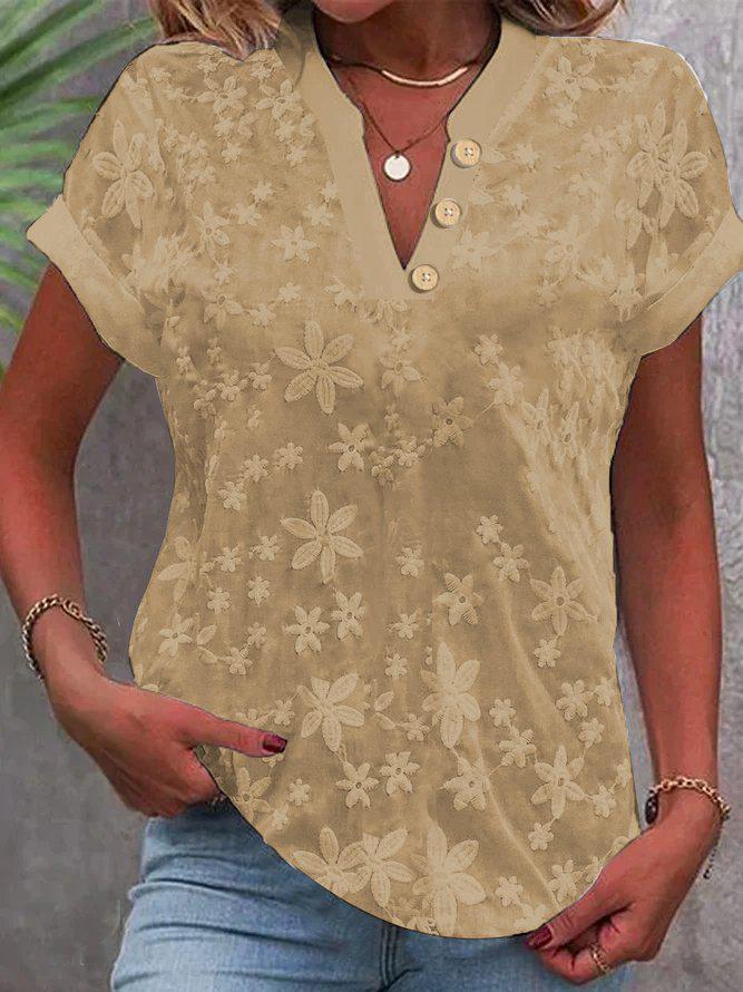 Women's Casual Solid Color V-Neck Short-Sleeved Shirt - Summer 2025 Edition