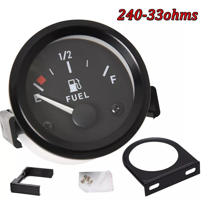 12V 52mm Car Fuel Level Gauge Fuel Level Gauge Meter 240-33 Ohm E-/2-F White LED Light Black Rim Automotive Gauges