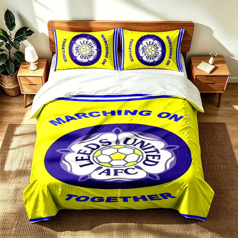 Leeds United Football Club (1) 3pc Set Suitable for Master Bedrooms Soft and Comfortable an Ideal Gift for Family and Friends Includes One Duvet Cover