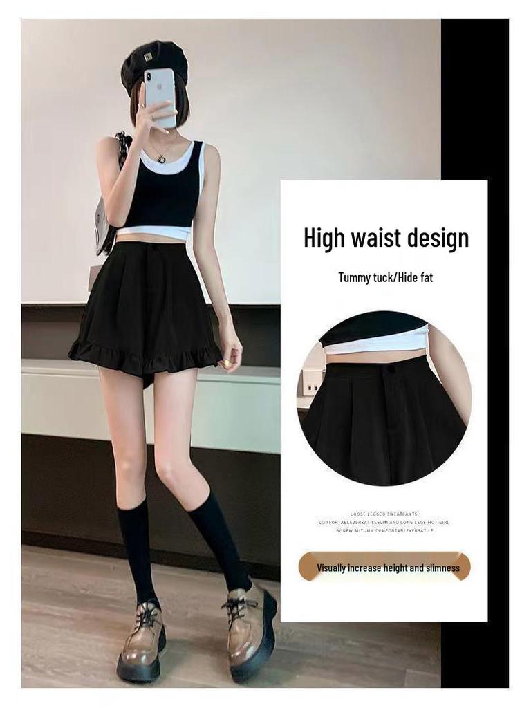 Women's Summer Khaki High-Waisted A-Line Pleated Wide-Leg Pants