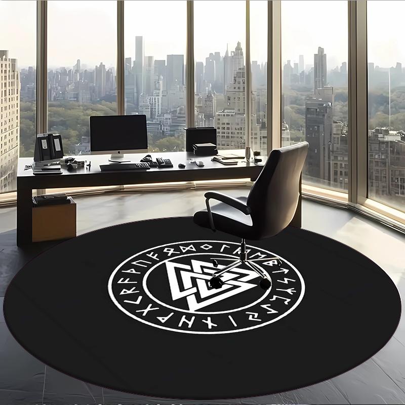Valknut (1) Round Office Rug Decorative Floor Rug for Office Bedroom Living Room and Home Space