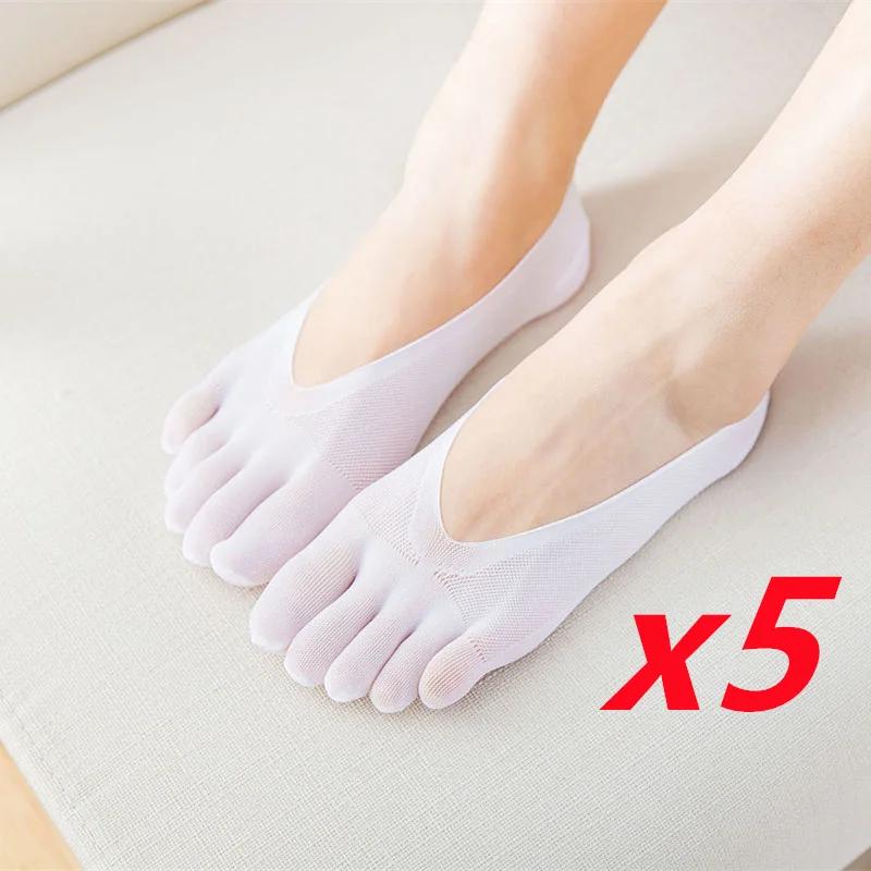 1/3/5 Pairs/Lot Women Summer Five-Finger Socks Ultrathin Funny Toe Invisible Boat Sokken Silicone Breathable Short Low Ankle Sox