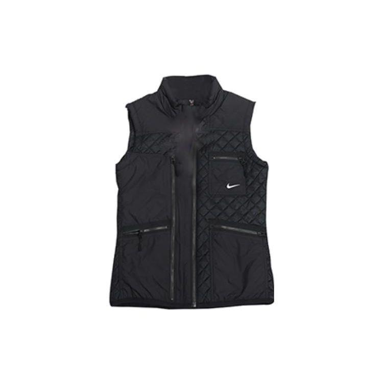 Nike Solid Color Stand Collar Zip Brand Logo Printed Vest Women Vests Black 547831-010