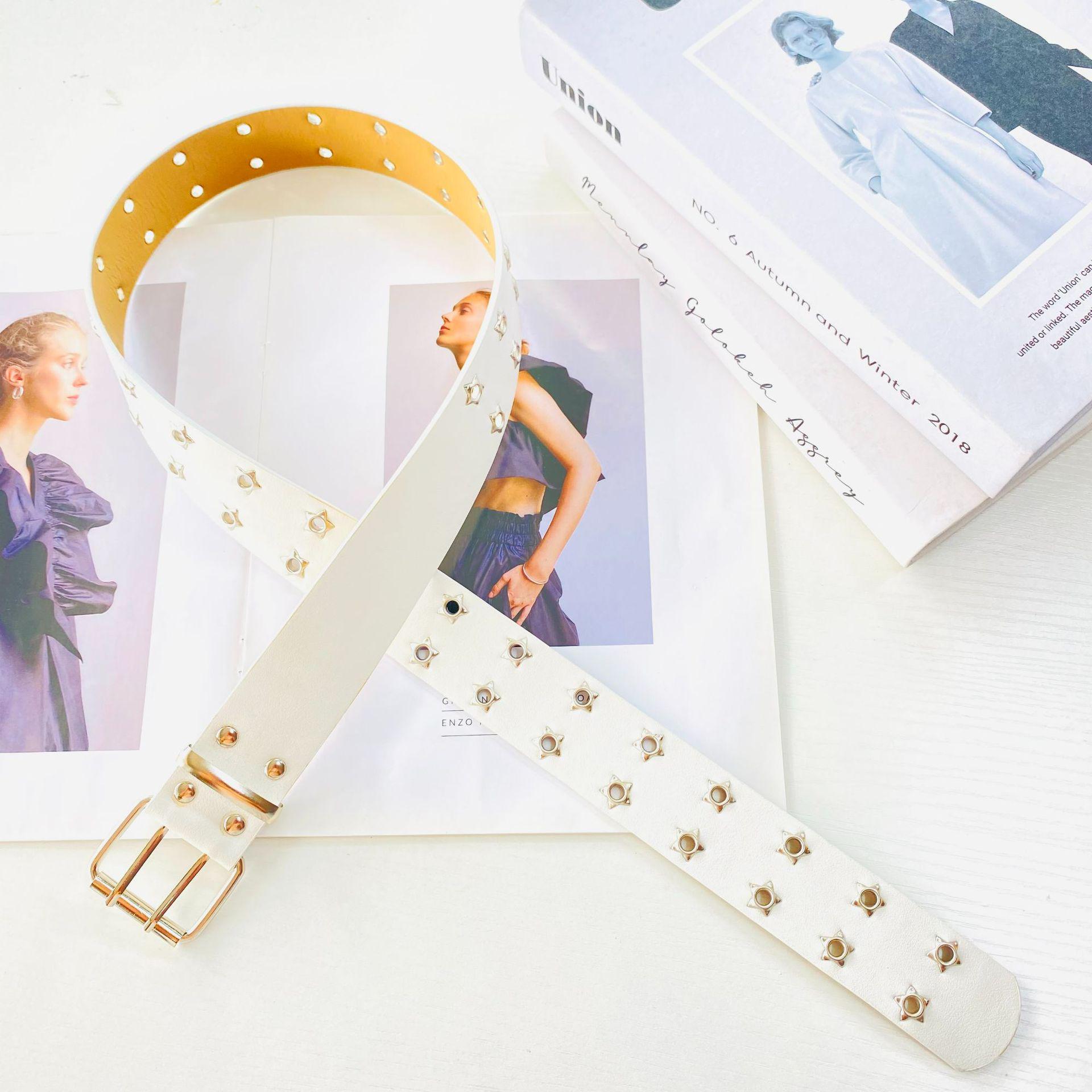 

Новый корейский универсальный кожаный ремень с двойными люверсами и украшением в виде звезды для женщин 105 cm