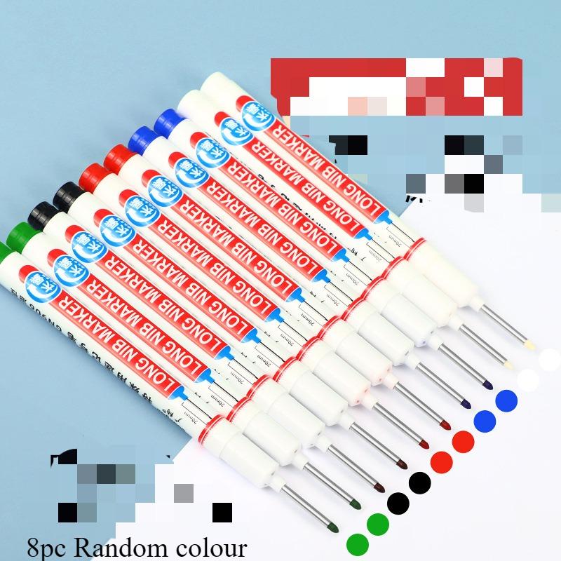

8Pcs/Set Perforating 20mm Deep Hole Long Head Nib Markers For Metal Pen Waterproof Bathroom Woodworking Decoration Multi-Purpose білий