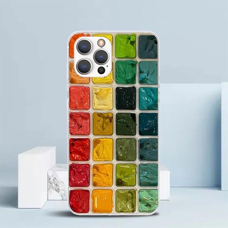 Aquarellfarben Set Farbpalette Malbox Weiche Hülle für iPhone 16 17 Air 15 14 Pro Max 16E Handyhülle 13 Mini 12 11 7 SE 8 Pri