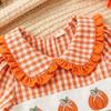 Girls' Pumpkin Embroidery Plaid Suit - Doll Collar Top & Flare Pants Two-Piece Set for Autumn/Halloween 2026