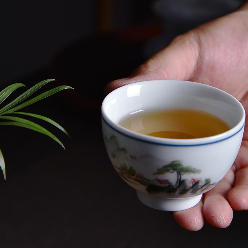 Hand-painted Ceramic Tea Cup Master Cup Single Cup Household Kung Fu Tea Set Small Cup Blue and White Underglaze Color Tea Bowl