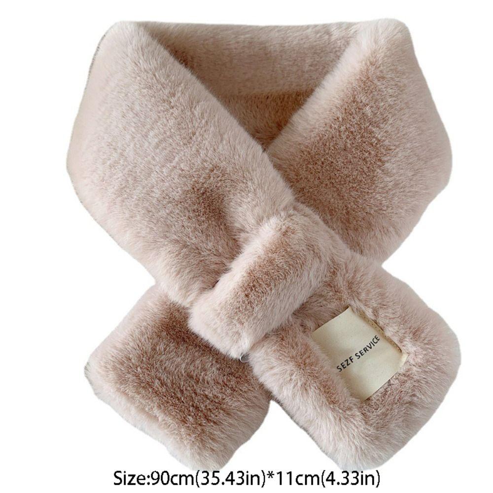 Trendy Faux Rabbit Fur Plush Scarf Fake Collar Thicken Cross Scarf Korean Style Soft Women Winter Scarves Autumn Winter