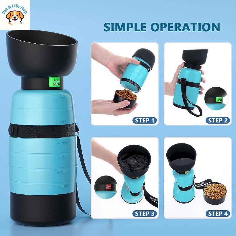 Upgraded 650ml Portable Dog Water Bottle Outdoor Pet Water Cup with Food Travel Bowl for Walking Travel