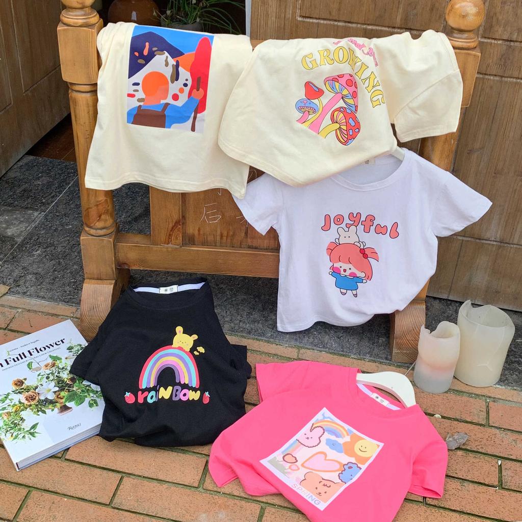 Girls' Casual Short-sleeved T-shirt Summer Children's Cotton Base Shirt