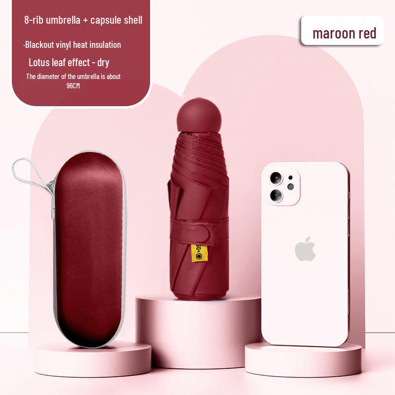Lätt UV-skyddande Kapselparaply - Bärbart Dubbelanvändningssolskydd för Kvinnor, Soliga och Regniga Dagar