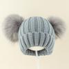 Kids Warm Knitted Beanie Hat With Double Pom Poms Striped Roll Edge Unisex Winter Cap Toddlers Children