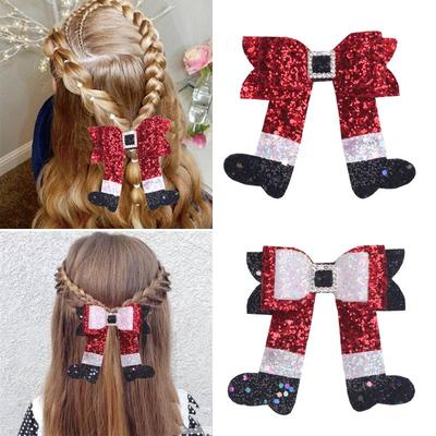 Christmas Boots Bow Glitter Flash Cloth Leather Crystal Duck Bill Clip European and American Fabric Hair Accessories