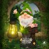 JYL/046,Solar Flocked Gnome Carrying Lantern Outdoor Light Resin Figurine for Garden Dwarf Decor