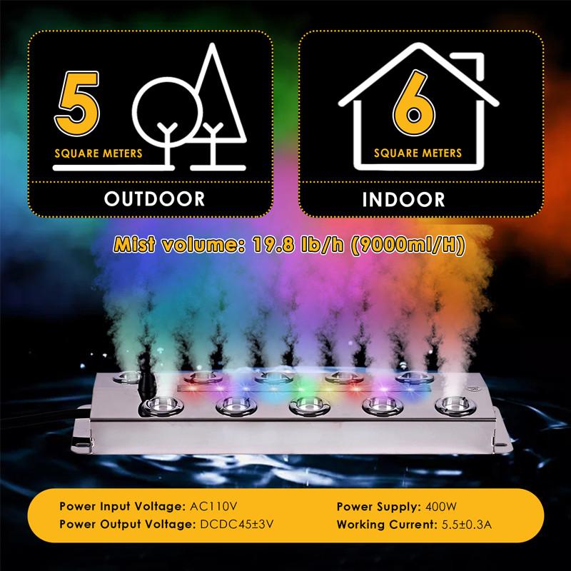 10 Head Household Stainless Steel Air Humidifier  Greenhouse Hydroponics Fogger With LED Lights Ultrasonic Mist Maker