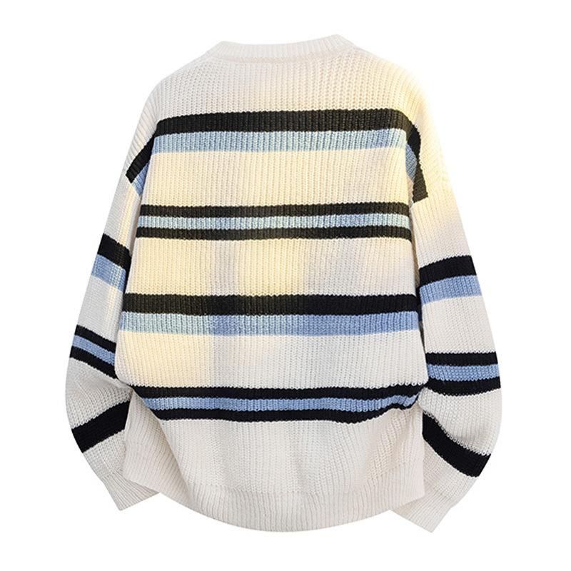 Pullovers Long Sleeves Sweaters Unisex Men's Jumper Couple Paragraph Winter Men's Korean Wear Knitted Cardigan Men's Stripes Round Neck Men's Tops