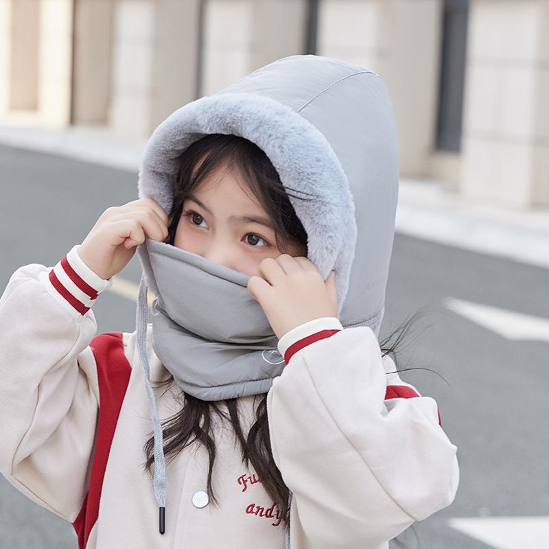Children's hats, winter boys and girls outdoor warmth, fleece neck protection, scarf, mask, integrated pullover hat