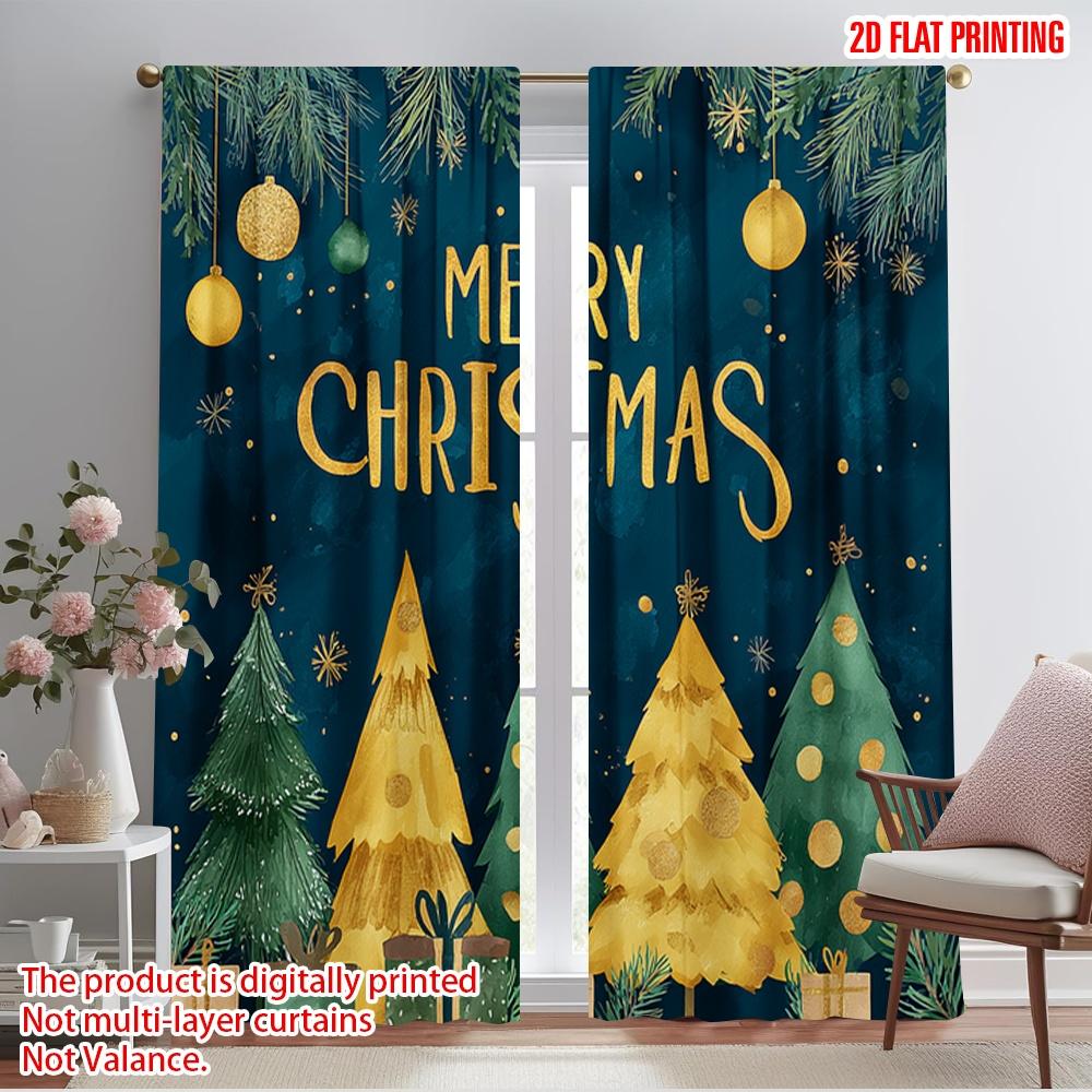 

2pcs,2D plane printing Window Curtain Christmas Pine Trees Polyester Fabric (without rod) Art Deco Festive Perfect for Living 52.50×116.00 CM 2pcs