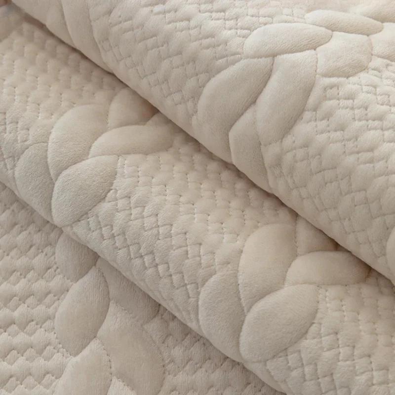Wheat Grain Milk Velvet Sofa Cushion Autumn Winter Warm Cushion Solid Color Thickened Sofa Cover with Anti Slip Cover