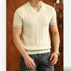 Sommer Herren S Kurzarm V-Ausschnitt Slim Fit Uni Cutout Koreanischer Stil Stricktop