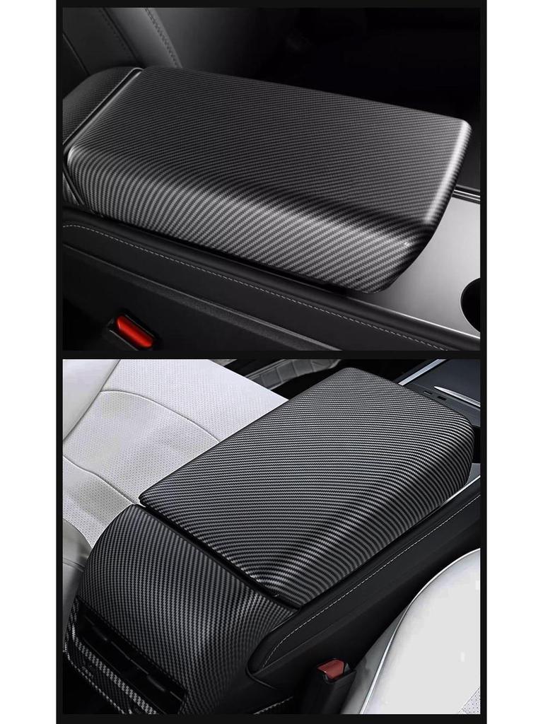 Tesla Model 3/Y Carbon Fiber Armrest Box Cover & Air Vent Protector.