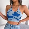 Frauen Frühling Sommer Freizeit Halter Kuh Muster Taille Strap Top Offenen Nabel Stricken Tank