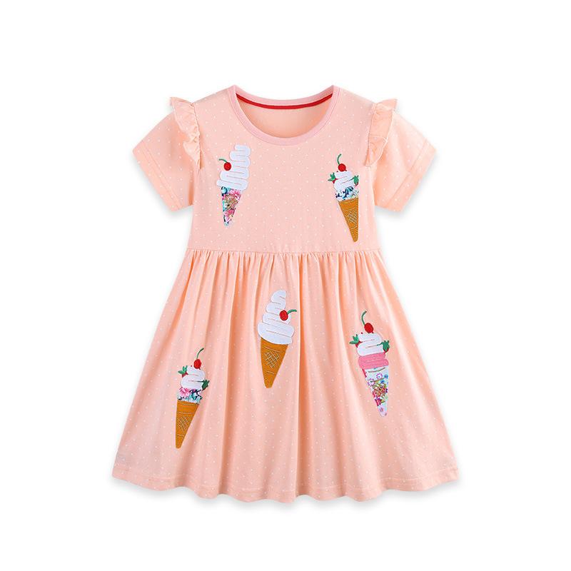 Летняя Новинка Платье для Девочки Очаровательное Вышитое Детское Платье Принцессы с Расклешенными Рукавами для Маленьких и Старших Детей 2Y(90cm)