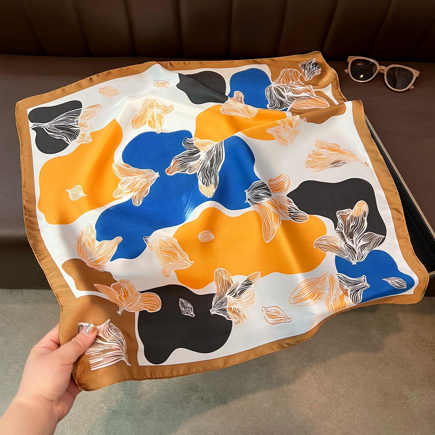 Korean Style Fashion Thin Silk Like Square Scarf For Women Summer Versatile Decorative Neckerchief 6565cm жёлтый