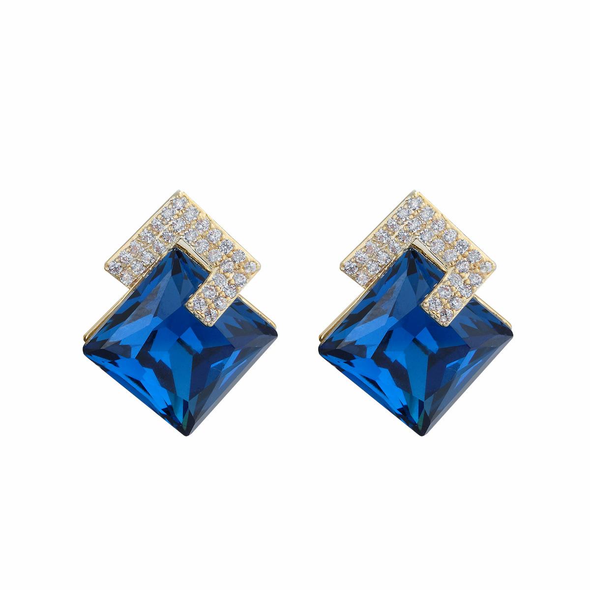 

Модные атмосферные синие квадратные серьги-гвоздики с кристаллами, персонализированные серьги для женщин синий