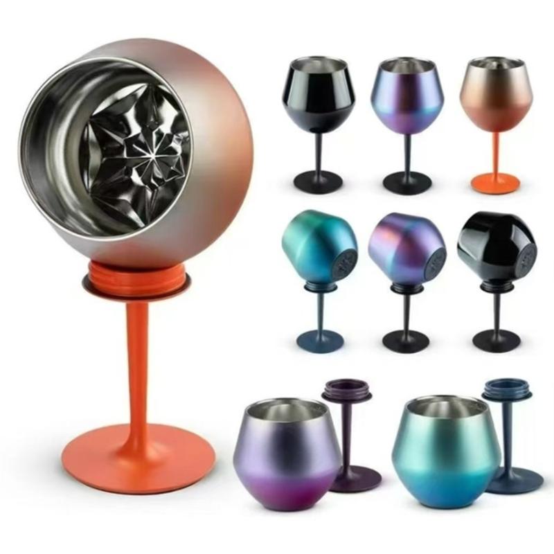 14oz Stainless Steel Double-layer Goblet Two-in-one Detachable Heat Cold Wine Glass Coffee Cup Kitchen Coffee Bar Accessories