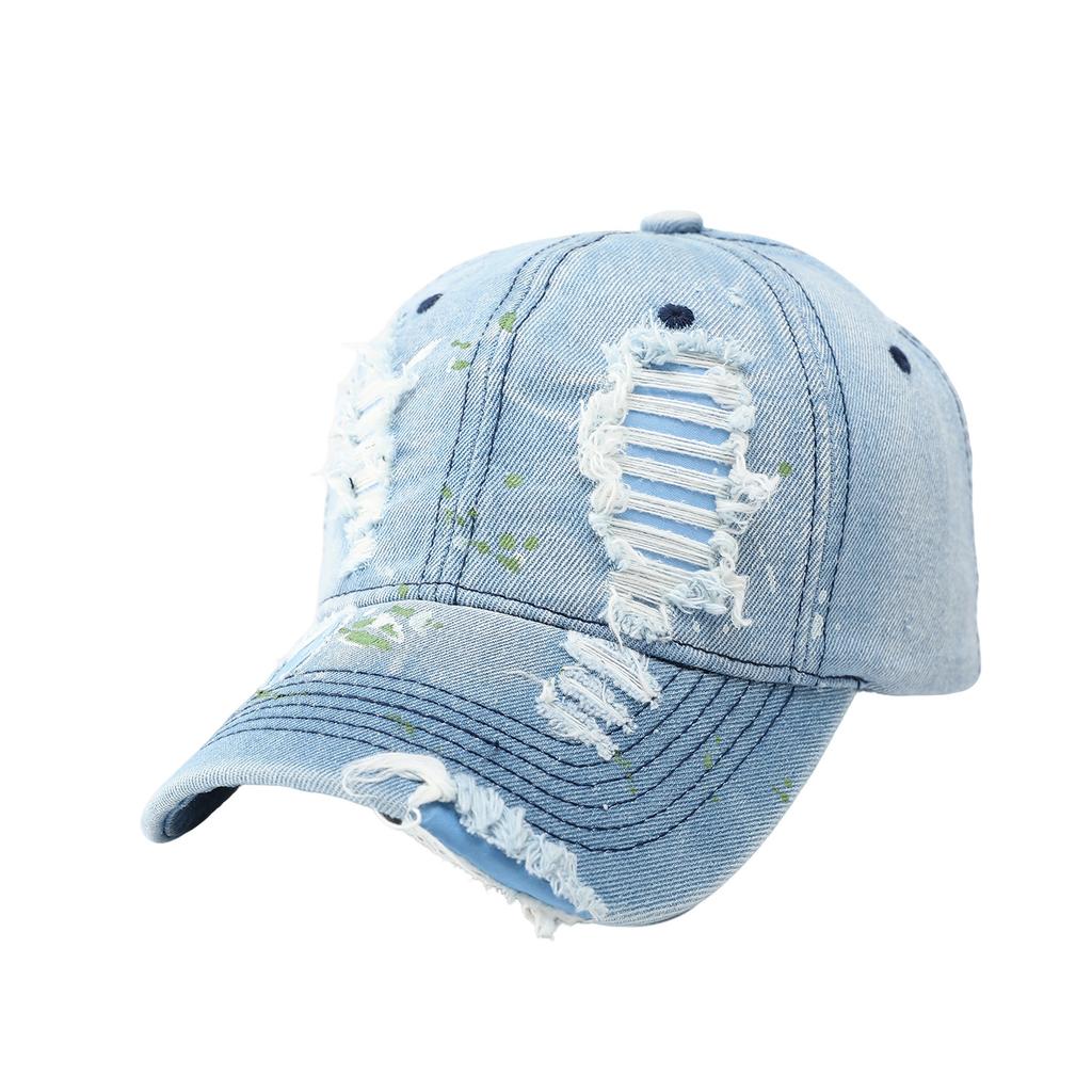 New washed ripped baseball cap for women, European and American enlarged and deepened peaked cap, big head circumference hat for men