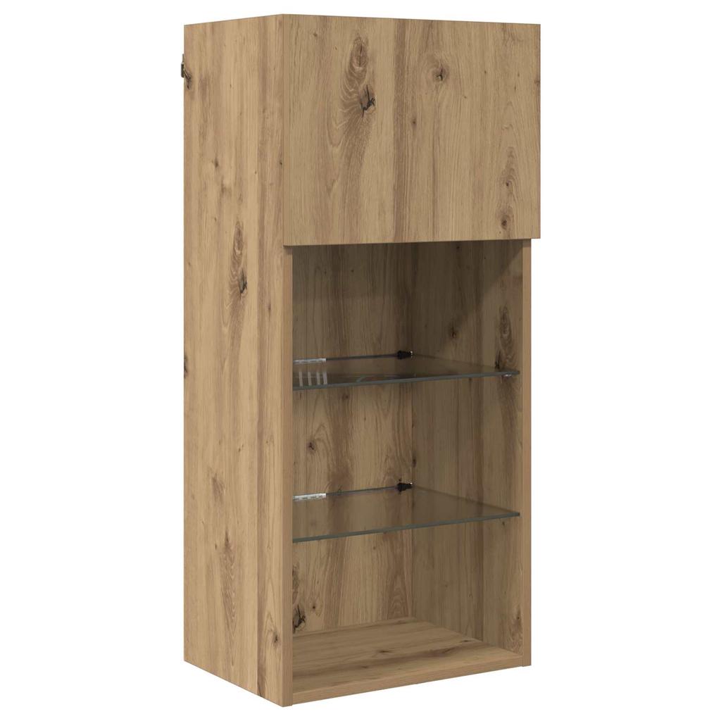 TV Wall Unit with LED Light Strips 6 pcs Reclaimed Wood Effect Particleboard
