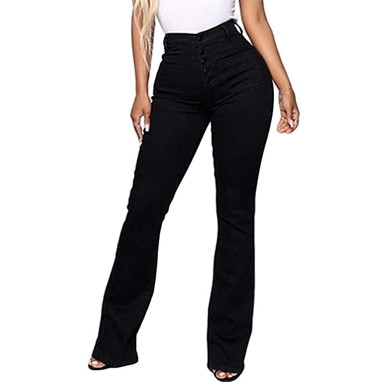 Women s Womens Skinny Jeans Stretch Pants Size Mid- Stretch Jeans High Waist Slim Jeans Plus Size Zipper S чёрный