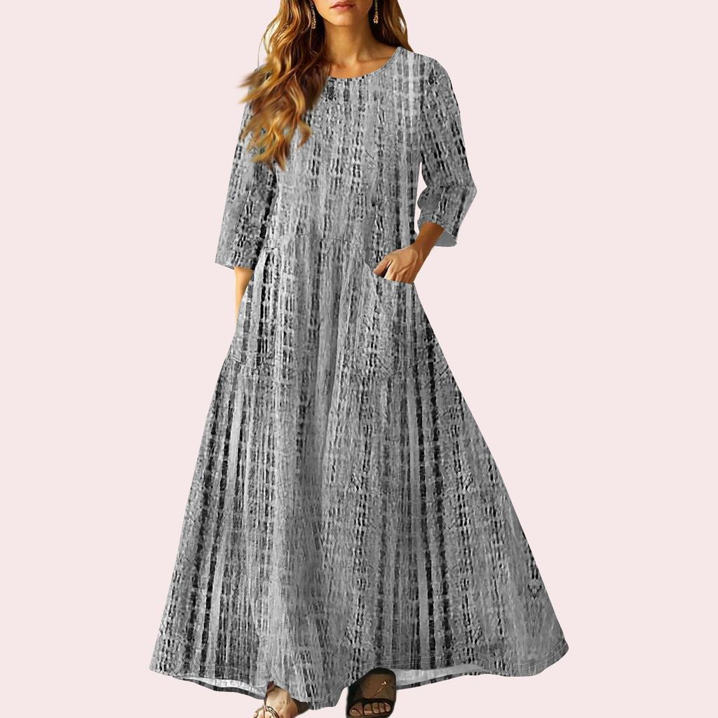 Rochie Maxi de In cu Mâneci Scurte, Stil Etnic Retro pentru Femei, cu Panglică Brodată, Decolteu în V