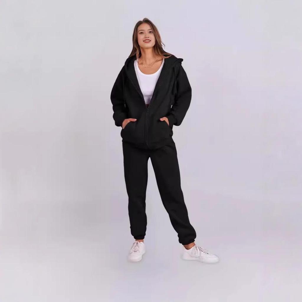 Korean Style Women's Hooded Fleece Sweatshirt - Autumn/Winter Casual Loose Top Coat Hoodie Set