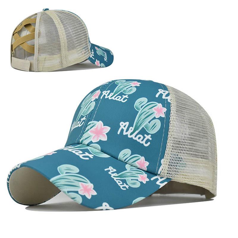 

Foreign trade white flower cross ponytail hat European and American women ponytail hat sunscreen sun hat ponytail baseball cap Adjustable