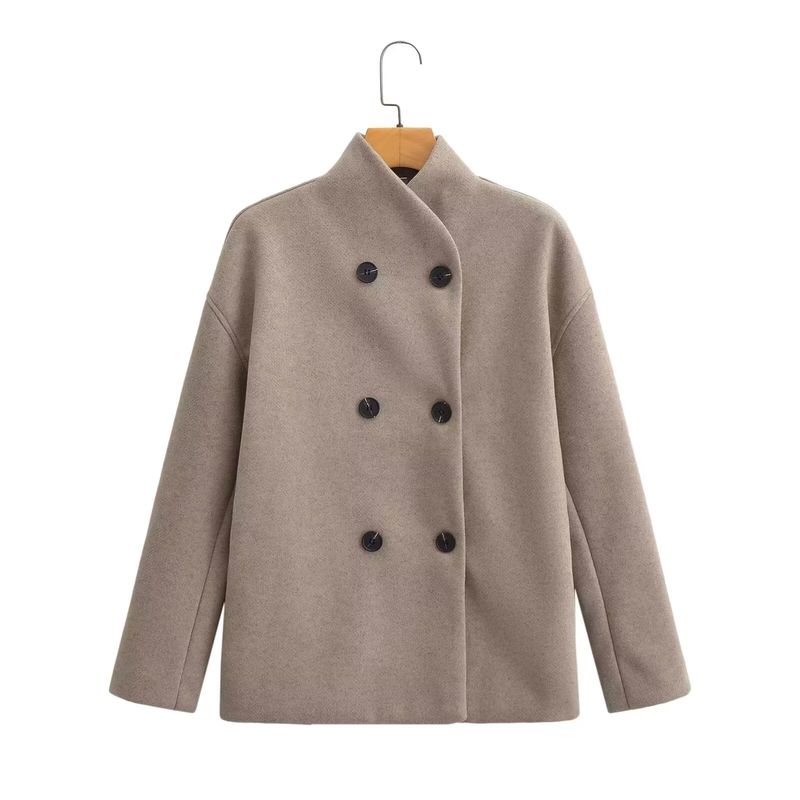 Kaslead New Arrival Women's Clothing Fashion Style Stylish Simple and Versatile Double Row Ornament Two-Tone Woolen Coat