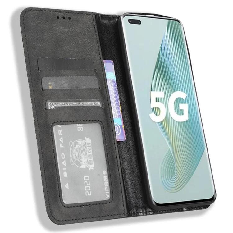 For Honor Magic5 Pro 5G PU Leather Wallet Retro Phone Case Magnetic Absorption Flip Stand Cover