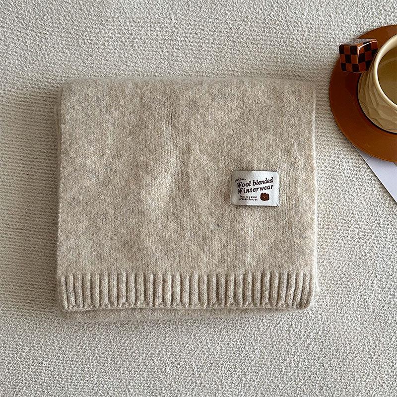 Winter New Solid Color Korean Knitted Wool Blended Luxury Women's Scarf Warm and Cold Proof Shawl Fashion Versatile Scarf
