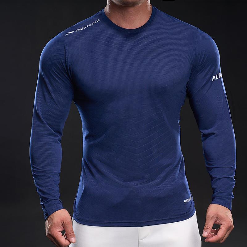 

Новая быстросохнущая мужская футболка с длинным рукавом из ледяного шелка, мужская повседневная спортивная эластичная фитнес-футболка для улицы, топ M синий