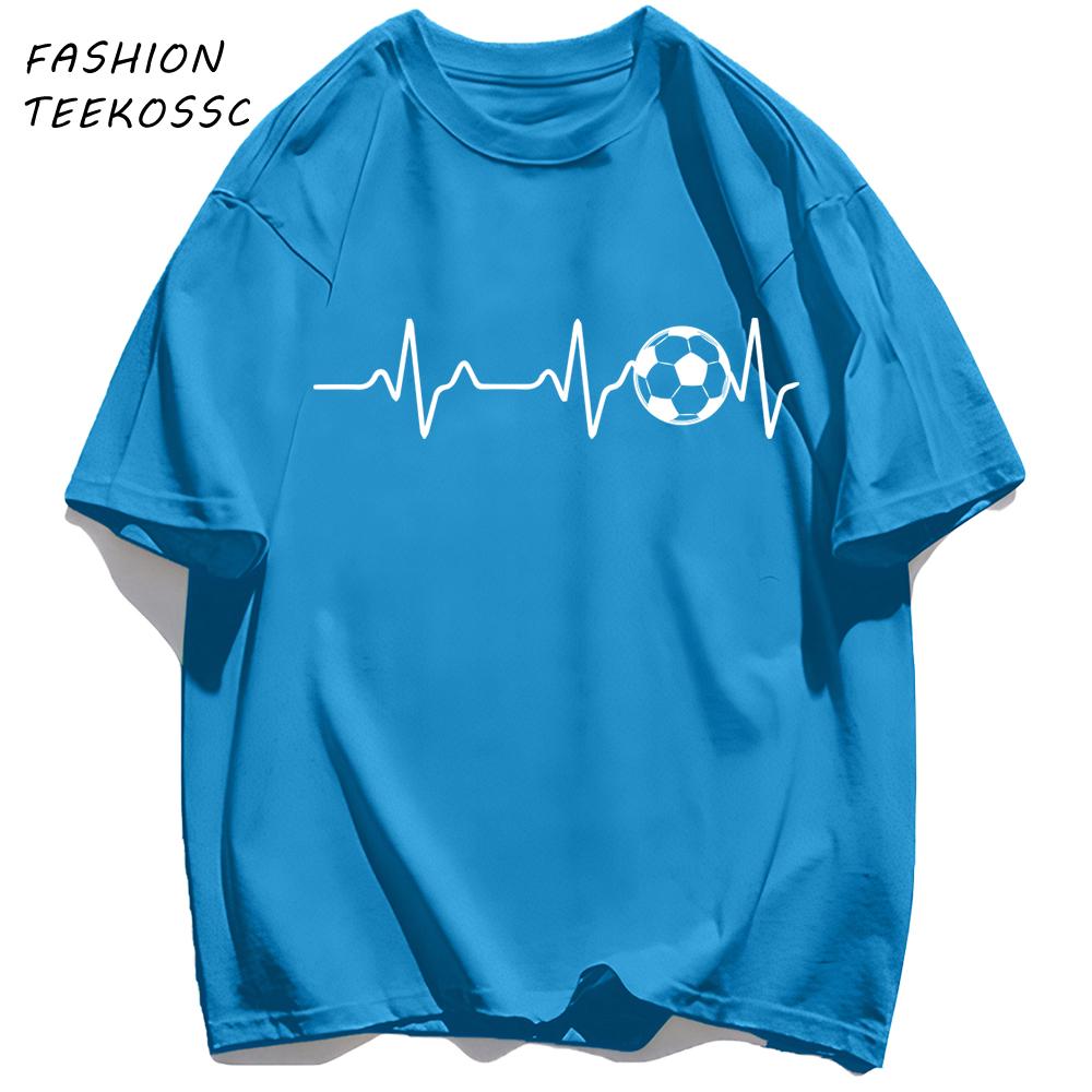 Football Electrocardiogram Print Men T Shirt Crewneck Summer TShirt Casual Loose Clothes Unisex AllMatch Cotton Sportswear