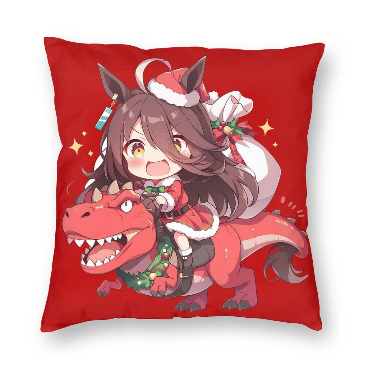 Maruzensky Christmas Dinosaur Pillowcase Soft Polyester Cushion Cover Decor Uma Musume Anime Throw Pillow Case Cover 12x12Inch