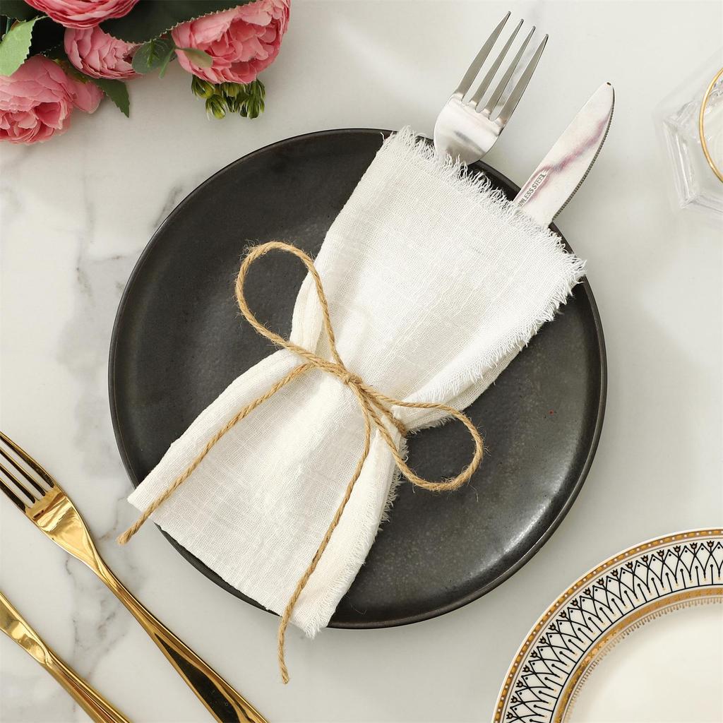 Crinkled Frayed Edge Bamboo Cotton Napkin with Tassels – Western Art Table Decoration Placemat