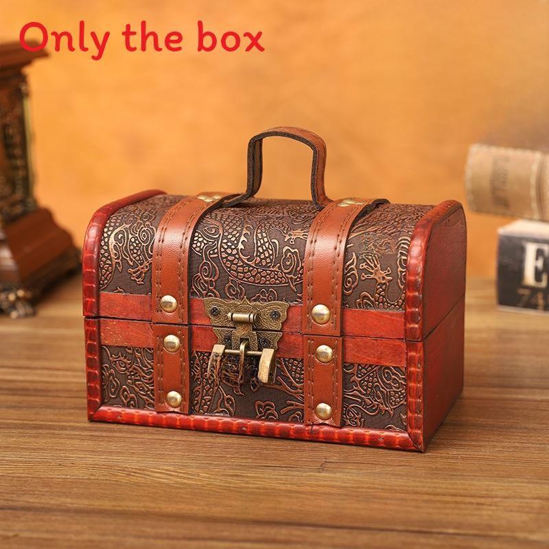 Retro Dragon Pattern Wooden Storage Box With Metal Lock For Storage Desktop
