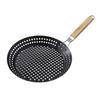 Outdoor Grill Pan for Camp Stove Meals, 12Inch Perforated Iron Pan with Folding Wooden Handle and Nonstick Surfaces