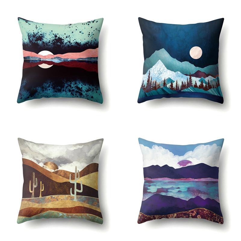 Polyester Pillow Cover Mountain Print Pillow Cover Waist Cushion Cover Car Cushion Head Cushion Cover Premium Durable