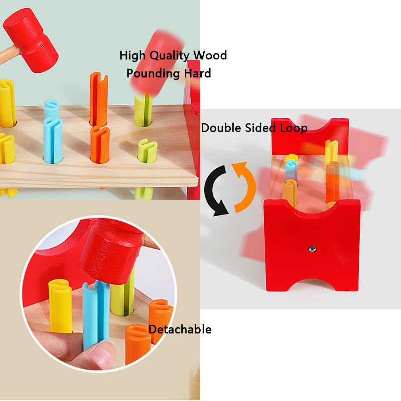 Montessori Wooden Hammer Toy Children Fine Motor Training Sensory Game Color Cognition Set Educational Toy For Autistic Children