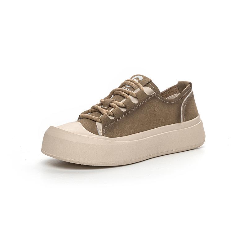 

Ретро кожаные повседневные женские кеды на плоской подошве, новые спортивные дышащие одинарные туфли на плоской подошве для весны и осени 35 хаки