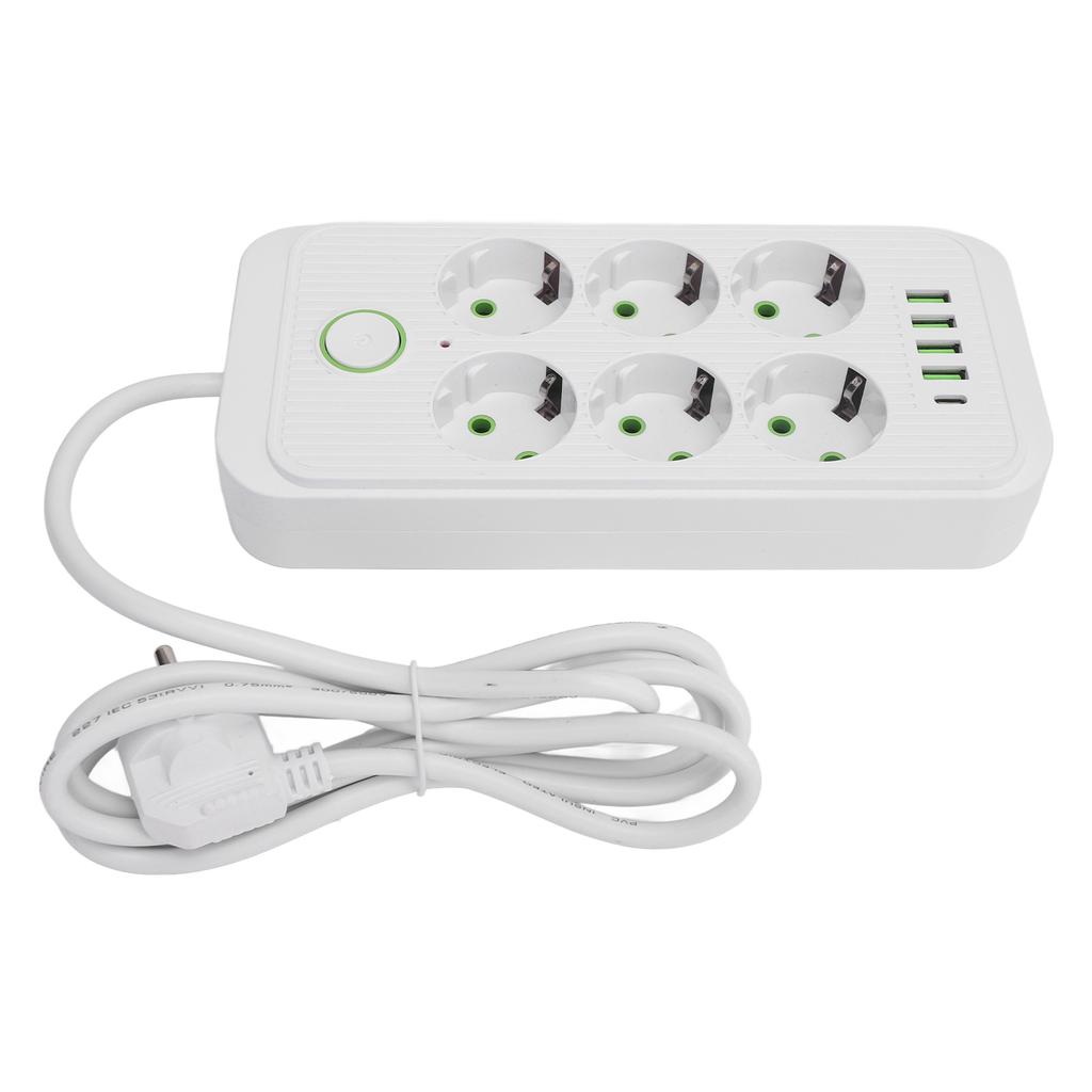 6 Way Power Strip with 4 USB and 1 Type C Port Europn Standard Power Socket with 2 Meter Cable